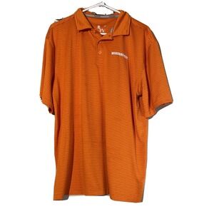 Whataburger‎ Mens Large Orange Striped Polo Shirt Short Sleeve Logo Performance